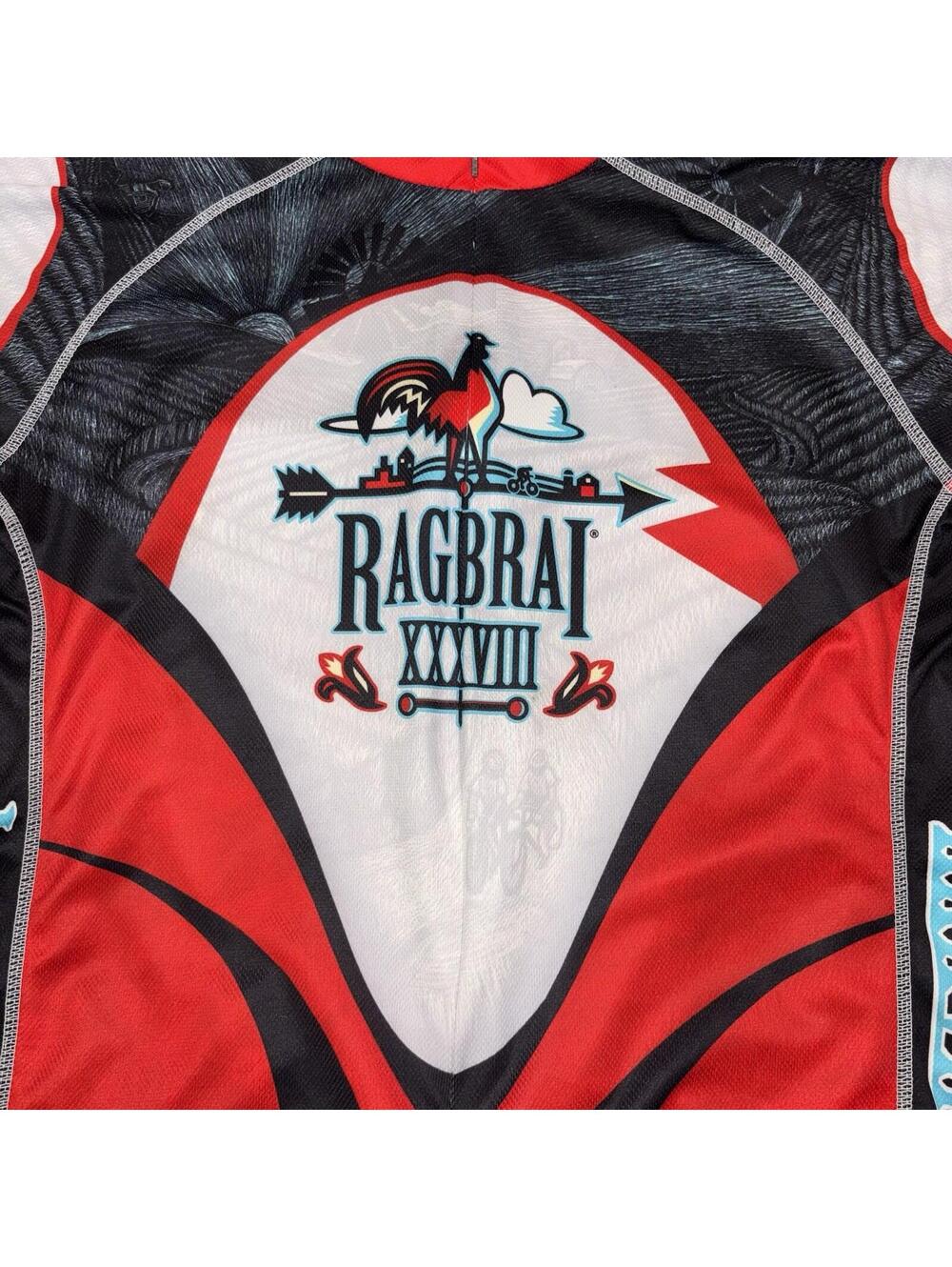 Primal Wear Ragbrai XXXVIII Cycling Jersey Mens XL Red Black Rooster Iowa - Picture 2 of 15